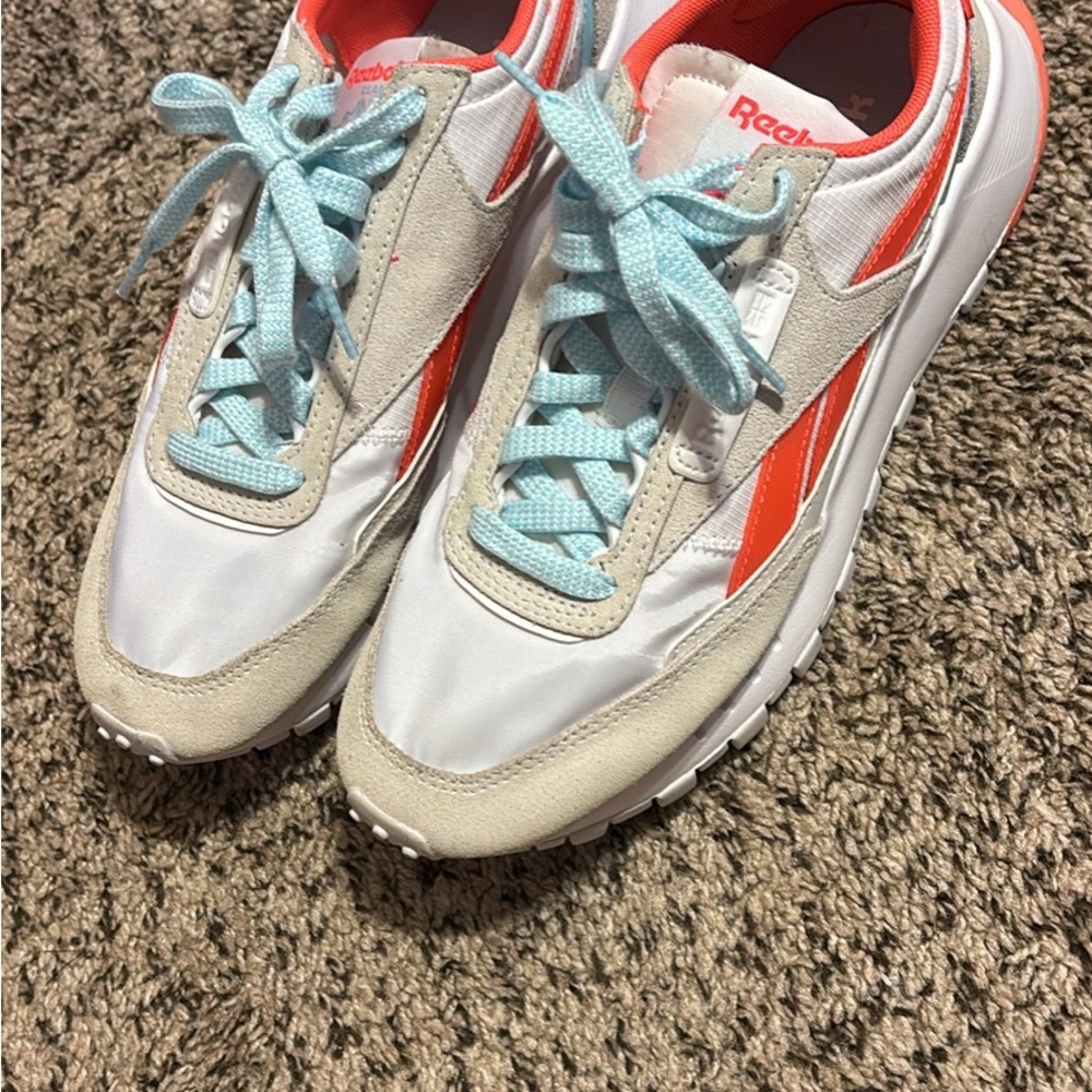 Reebok White and Orange Retro Sneakers